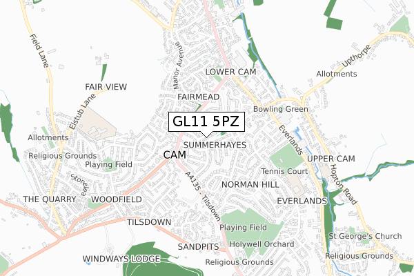 GL11 5PZ map - small scale - OS Open Zoomstack (Ordnance Survey)