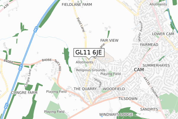 GL11 6JE map - small scale - OS Open Zoomstack (Ordnance Survey)