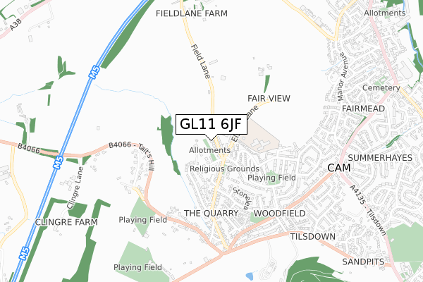 GL11 6JF map - small scale - OS Open Zoomstack (Ordnance Survey)