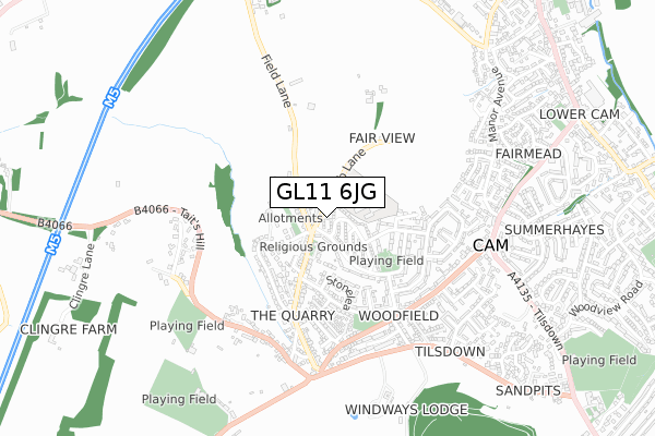 GL11 6JG map - small scale - OS Open Zoomstack (Ordnance Survey)