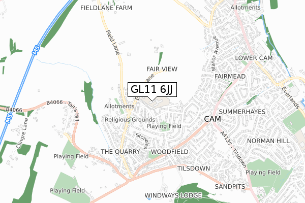 GL11 6JJ map - small scale - OS Open Zoomstack (Ordnance Survey)