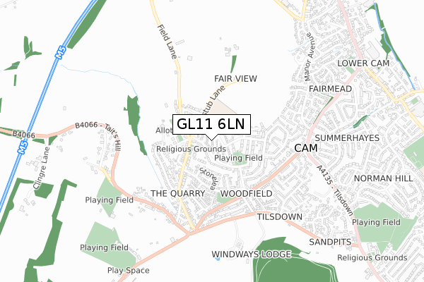 GL11 6LN map - small scale - OS Open Zoomstack (Ordnance Survey)