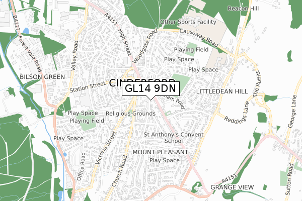 GL14 9DN map - small scale - OS Open Zoomstack (Ordnance Survey)