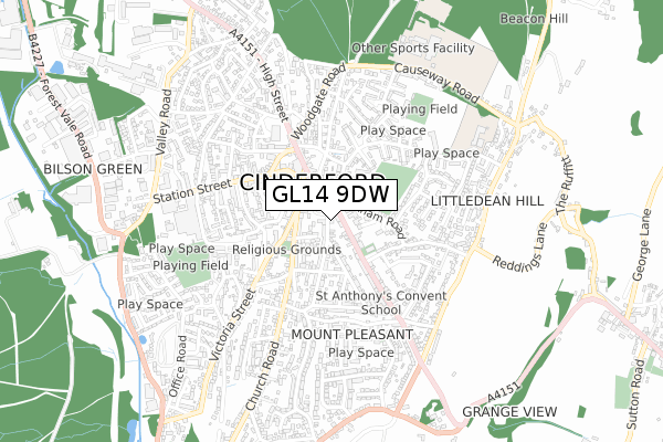 GL14 9DW map - small scale - OS Open Zoomstack (Ordnance Survey)