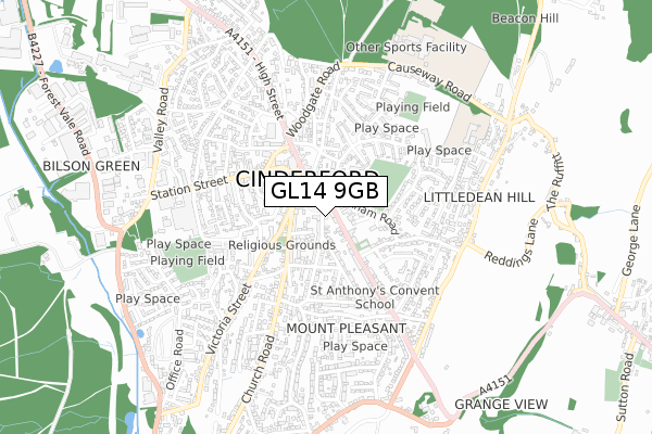 GL14 9GB map - small scale - OS Open Zoomstack (Ordnance Survey)