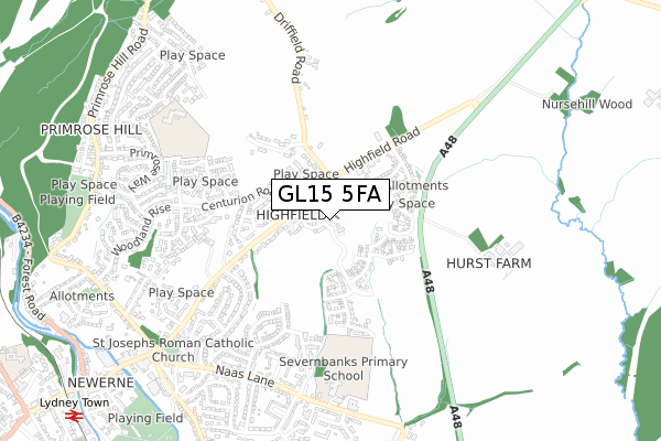 GL15 5FA map - small scale - OS Open Zoomstack (Ordnance Survey)