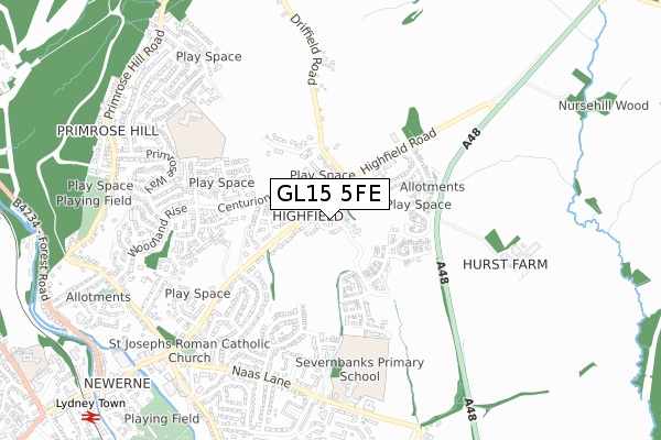 GL15 5FE map - small scale - OS Open Zoomstack (Ordnance Survey)