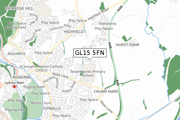 GL15 5FN map - small scale - OS Open Zoomstack (Ordnance Survey)