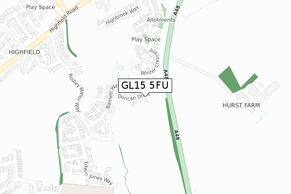 GL15 5FU map - large scale - OS Open Zoomstack (Ordnance Survey)