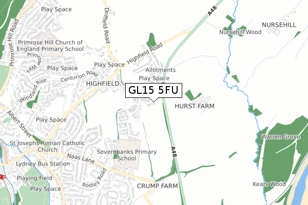 GL15 5FU map - small scale - OS Open Zoomstack (Ordnance Survey)