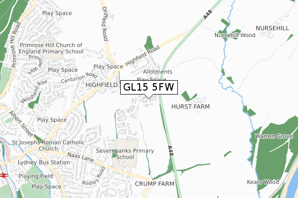 GL15 5FW map - small scale - OS Open Zoomstack (Ordnance Survey)