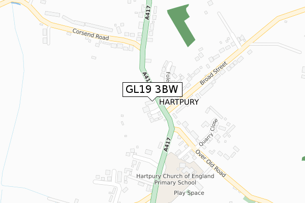 GL19 3BW map - large scale - OS Open Zoomstack (Ordnance Survey)