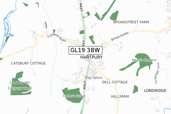 GL19 3BW map - small scale - OS Open Zoomstack (Ordnance Survey)