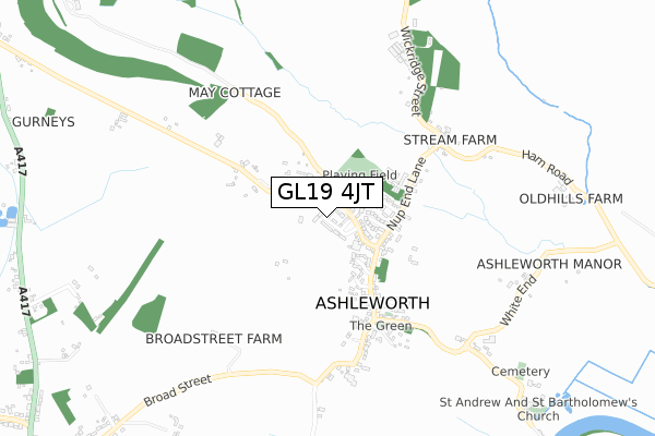 GL19 4JT map - small scale - OS Open Zoomstack (Ordnance Survey)