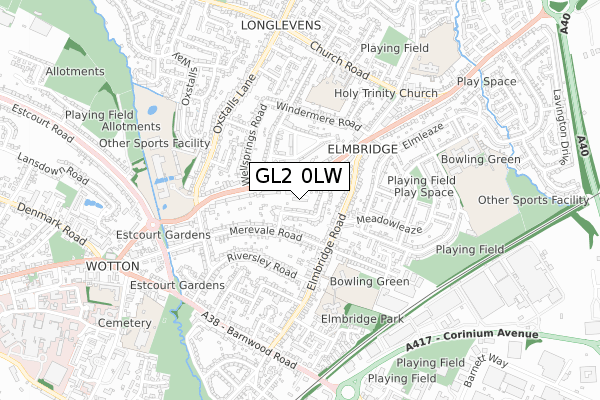 GL2 0LW map - small scale - OS Open Zoomstack (Ordnance Survey)