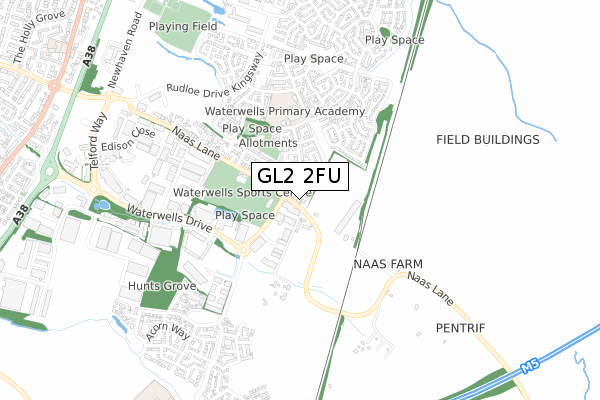 GL2 2FU map - small scale - OS Open Zoomstack (Ordnance Survey)