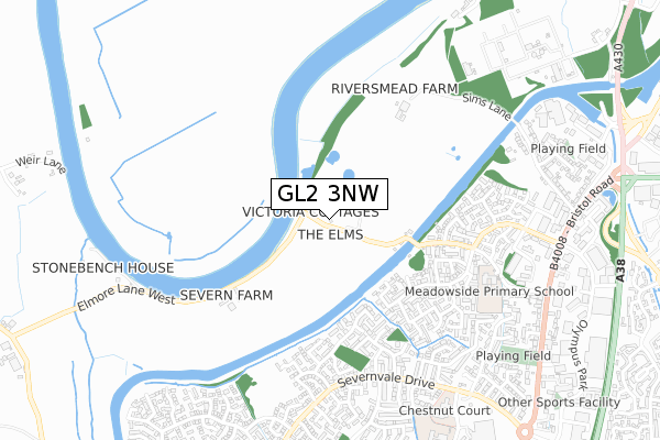 GL2 3NW map - small scale - OS Open Zoomstack (Ordnance Survey)