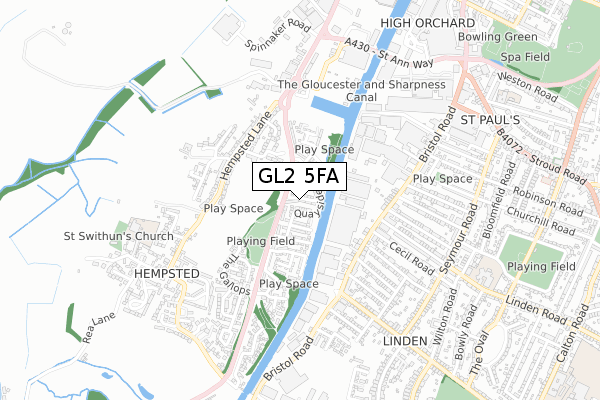 GL2 5FA map - small scale - OS Open Zoomstack (Ordnance Survey)