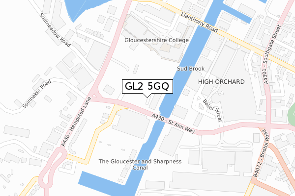 GL2 5GQ map - large scale - OS Open Zoomstack (Ordnance Survey)