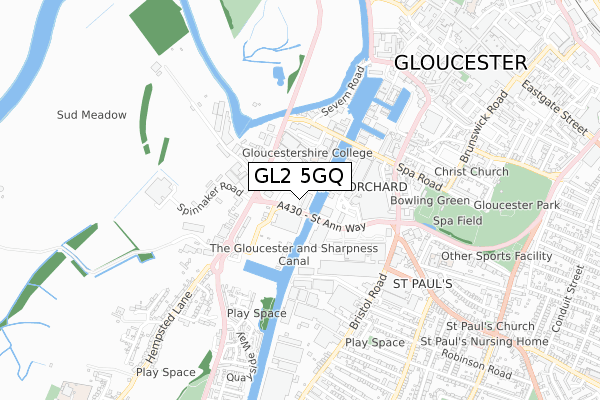 GL2 5GQ map - small scale - OS Open Zoomstack (Ordnance Survey)