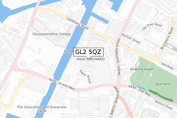 GL2 5QZ map - large scale - OS Open Zoomstack (Ordnance Survey)