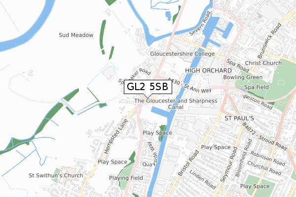 GL2 5SB map - small scale - OS Open Zoomstack (Ordnance Survey)