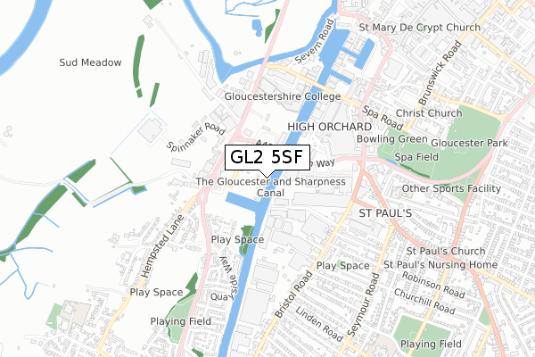 GL2 5SF map - small scale - OS Open Zoomstack (Ordnance Survey)