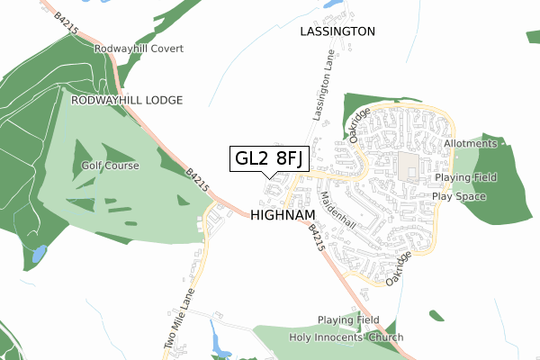 GL2 8FJ map - small scale - OS Open Zoomstack (Ordnance Survey)