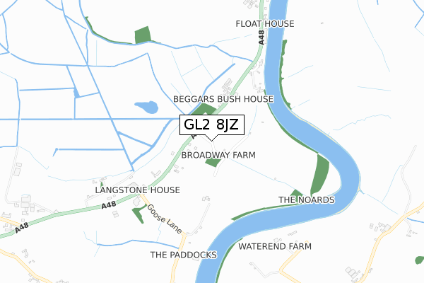 GL2 8JZ map - small scale - OS Open Zoomstack (Ordnance Survey)