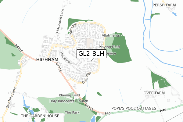 GL2 8LH map - small scale - OS Open Zoomstack (Ordnance Survey)