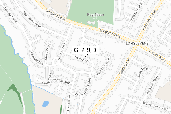 GL2 9JD map - large scale - OS Open Zoomstack (Ordnance Survey)