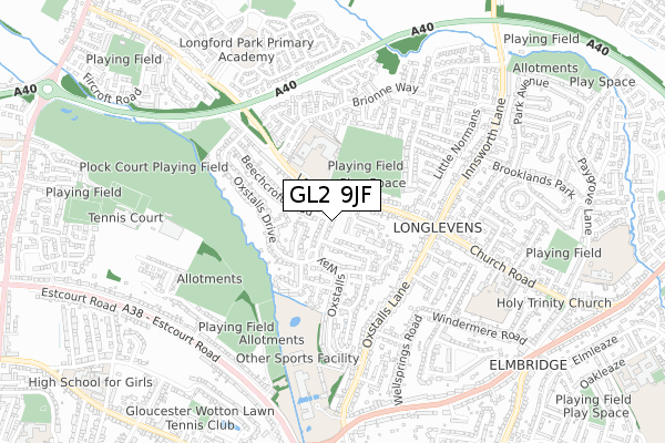 GL2 9JF map - small scale - OS Open Zoomstack (Ordnance Survey)