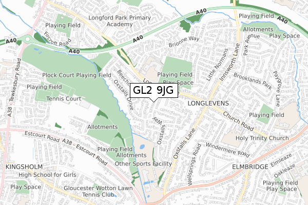 GL2 9JG map - small scale - OS Open Zoomstack (Ordnance Survey)