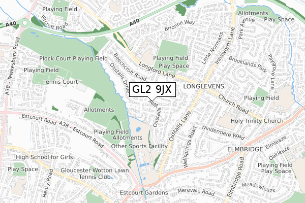 GL2 9JX map - small scale - OS Open Zoomstack (Ordnance Survey)