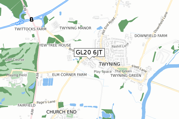 GL20 6JT map - small scale - OS Open Zoomstack (Ordnance Survey)