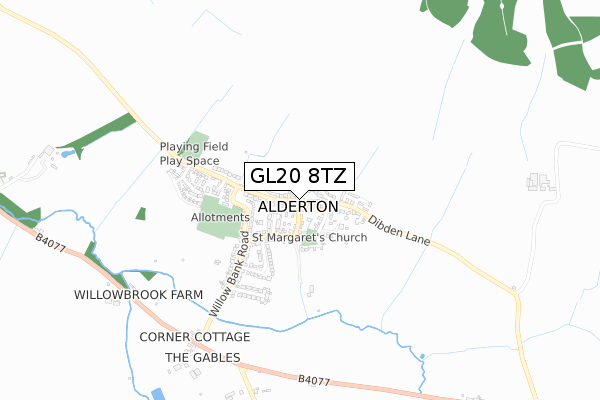 GL20 8TZ map - small scale - OS Open Zoomstack (Ordnance Survey)