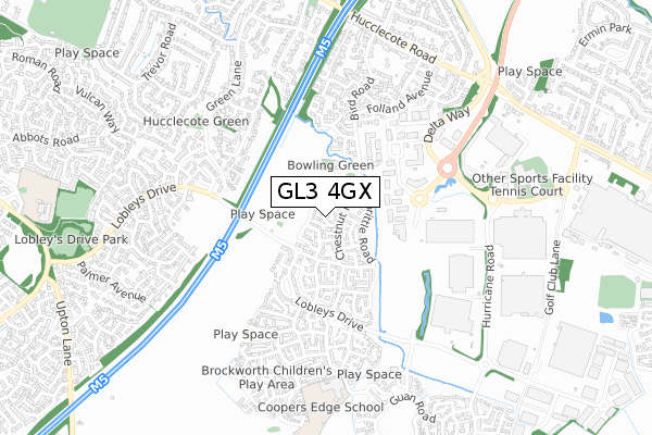 GL3 4GX map - small scale - OS Open Zoomstack (Ordnance Survey)