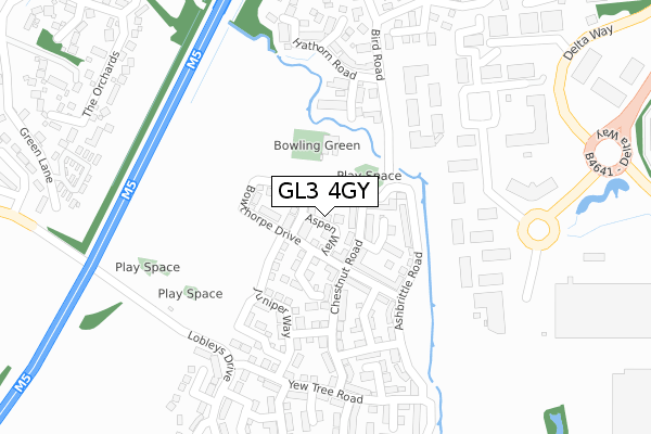 GL3 4GY map - large scale - OS Open Zoomstack (Ordnance Survey)