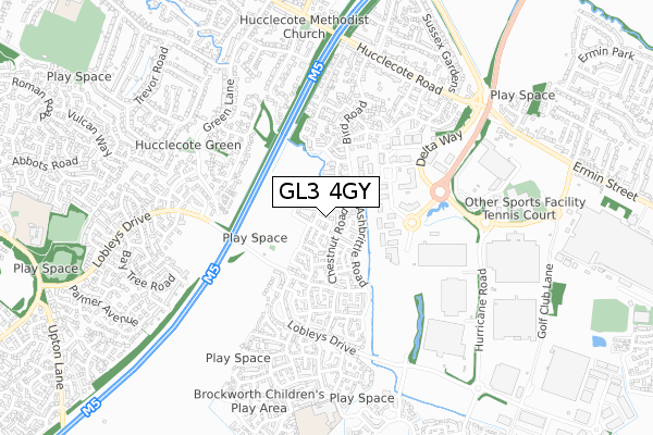 GL3 4GY map - small scale - OS Open Zoomstack (Ordnance Survey)