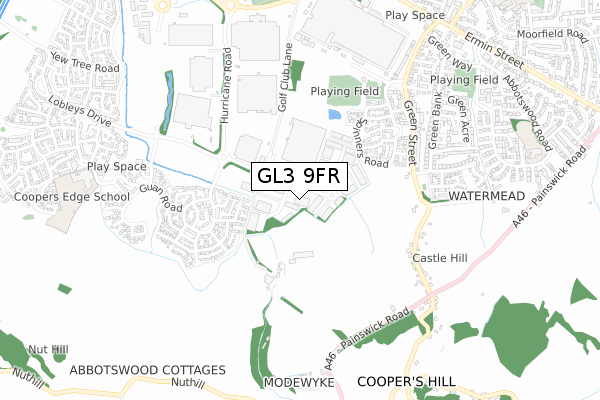 GL3 9FR map - small scale - OS Open Zoomstack (Ordnance Survey)