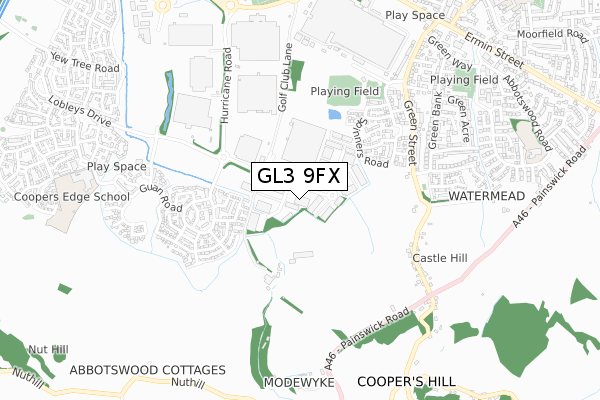 GL3 9FX map - small scale - OS Open Zoomstack (Ordnance Survey)