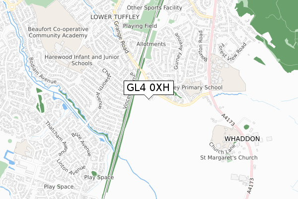 GL4 0XH map - small scale - OS Open Zoomstack (Ordnance Survey)