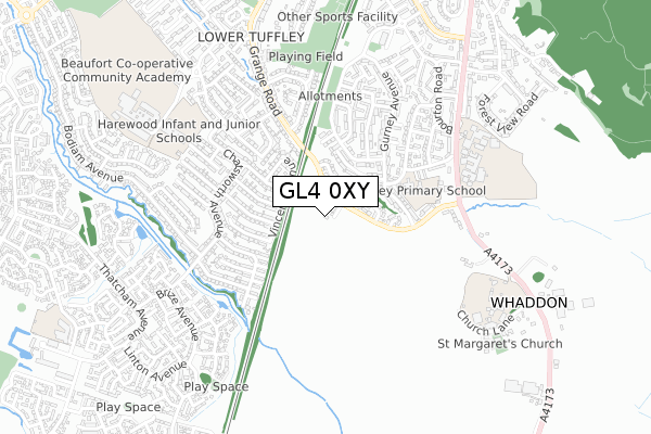 GL4 0XY map - small scale - OS Open Zoomstack (Ordnance Survey)