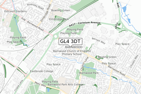 GL4 3DT map - small scale - OS Open Zoomstack (Ordnance Survey)