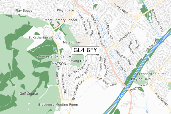 GL4 6FY map - small scale - OS Open Zoomstack (Ordnance Survey)