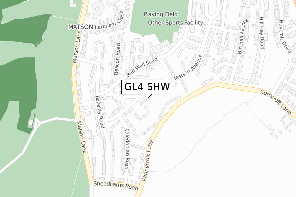 GL4 6HW map - large scale - OS Open Zoomstack (Ordnance Survey)