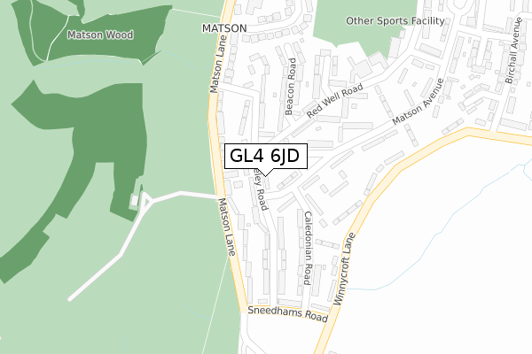 GL4 6JD map - large scale - OS Open Zoomstack (Ordnance Survey)