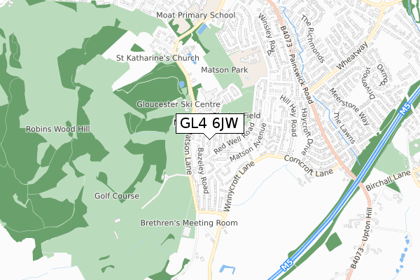 GL4 6JW map - small scale - OS Open Zoomstack (Ordnance Survey)