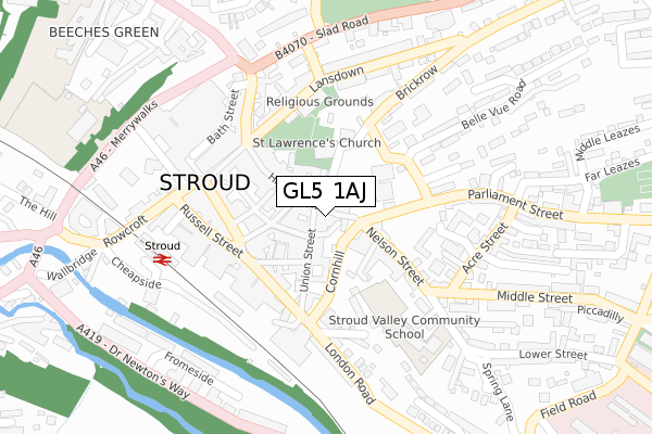 GL5 1AJ map - large scale - OS Open Zoomstack (Ordnance Survey)