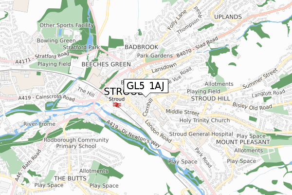 GL5 1AJ map - small scale - OS Open Zoomstack (Ordnance Survey)